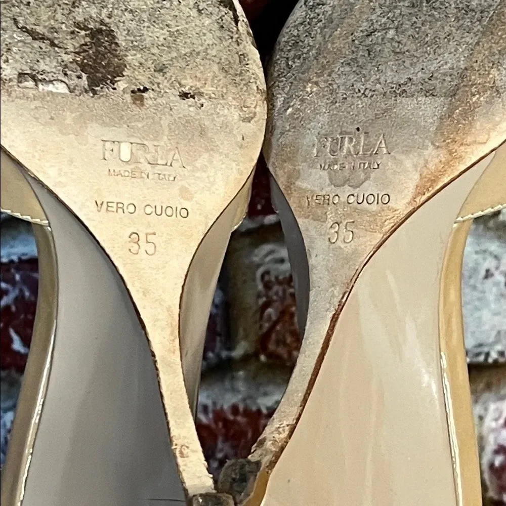 * Furla Nude Patent Leather Open-Toe Heels